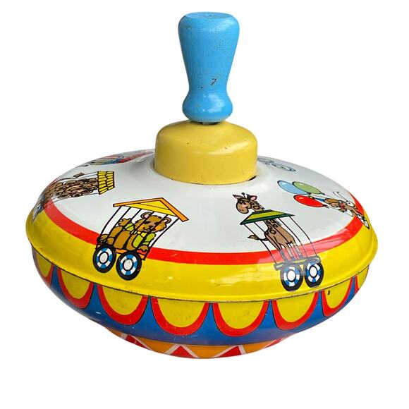 Vintage Ohio Art Tin Toy Spinning Top Lithograph Circus USA Metal MCM Nursery - Picture 1 of 14